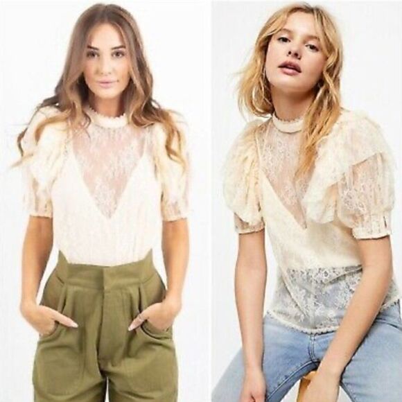 NEW $98 FREE PEOPLE SECRET ADMIRER LACE BLOUSE - Picture 4 of 14